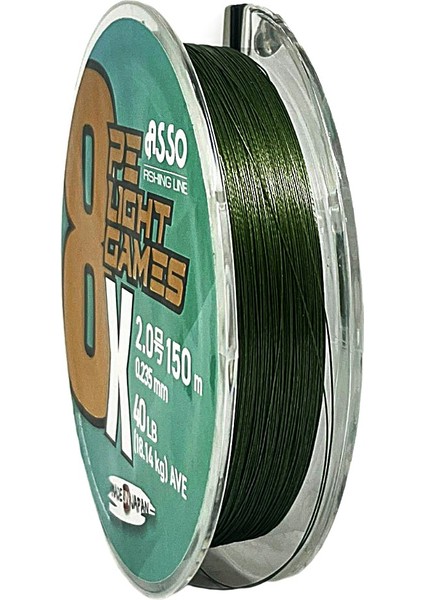 8x Light Games Pe 8 Örgü 40LB 0.235MM Spin Ip Misina 150MT Moss Green fiyatları