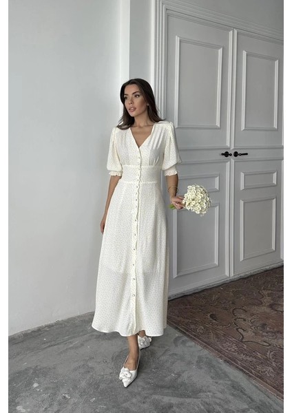 Sarı Arka ve Bel Ucu Gipeli Elbise