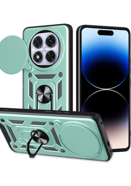 Newface Xiaomi Redmi Note 14 Pro Plus Kılıf Pars Lens Yüzüklü Silikon - Yeşil