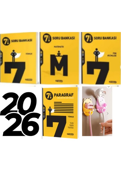 7.sınıf Türkçe-Matematik-Fen-Paragraf Soru Bankaları Set Ayıcık Fiş Tutucu Hediye