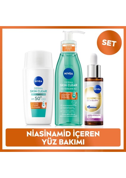LUMINOUS630 Skin Glow Aydınlatıcı Serum 30ML, Güneş Koruyucu Krem ve Yüz Temizleme Jeli, Niasinamid