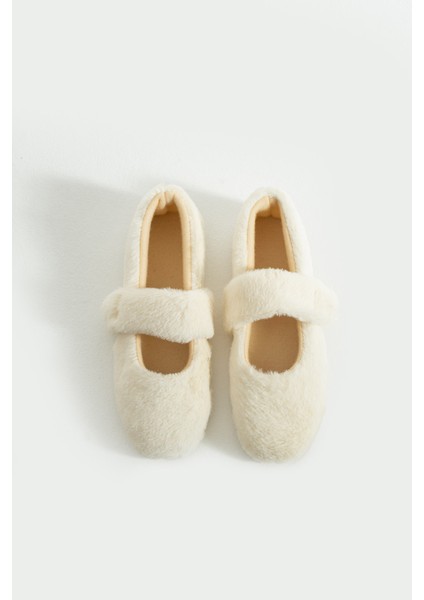 Ekru Peluş Kışlık Düz Taban Kadın Babet FT3939 fiyatları
