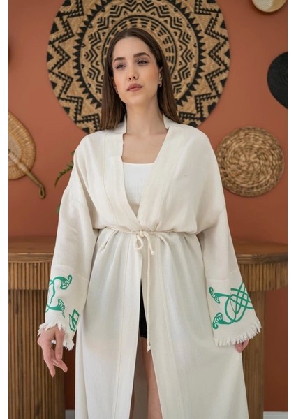 Yeşil Baskı Detay Keten Hırka modelleri