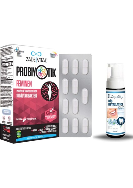 Feminen Probiyotik Takviye Edici Gıda 30 Kapsül + Hediye Diş Beyazlatıcı Köpük