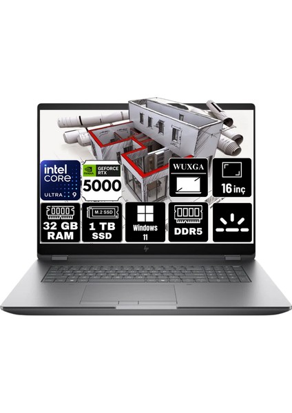 Zbook Fury 16 G1I Intel Ultra 9 285HX 32GB 1tb SSD Rtx Pro 5000 24GB 16" Windows 11 Pro Taşınabilir Iş Istasyonu 5F9T8ES-A1