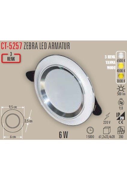 CT-5257 Sıva Altı Cob LED Beyaz Krom Kasa Spot (10’lu) fiyatları