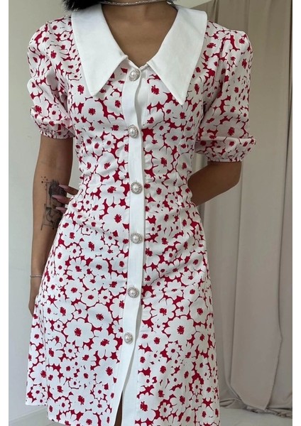 Fuşya Önlük Yakalı Poplin Elbise modelleri