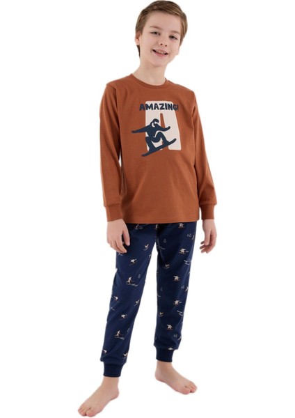 Erkek Çocuk Kahve Pijama Takımı 3516-2