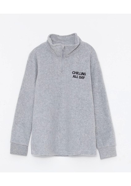 Lcw Kids Gri Dik Yaka Nakışlı Uzun Kollu Polar Erkek Çocuk Sweatshirt modelleri
