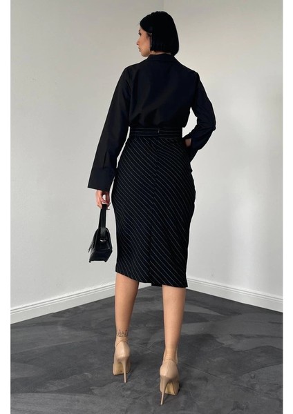 Siyah Çizgili Poliviskon Etek modelleri