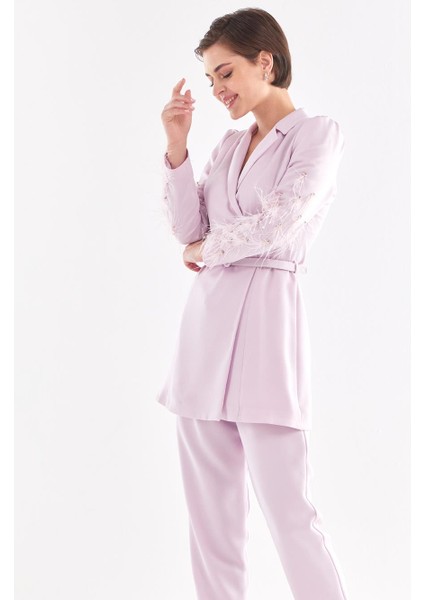 Püskül Detaylı Takım-Açık Leylak indirimleri