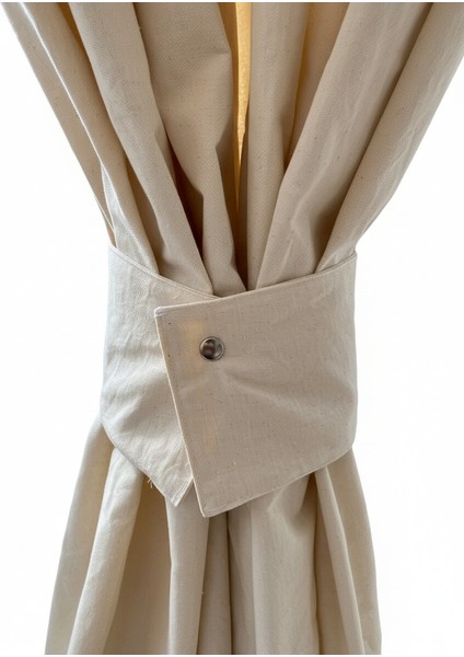 Üstü Fırfırlı Şık Fon Kuşaklı Krem Keten Pamuklu Perde fırsatları