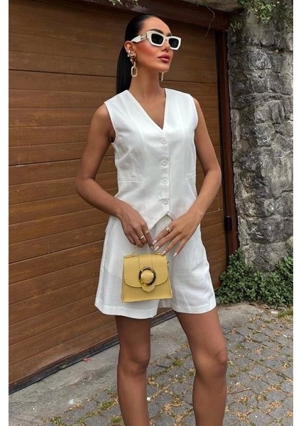 Yelek Şort Flamlı Keten Takım 10133-17 fiyatları