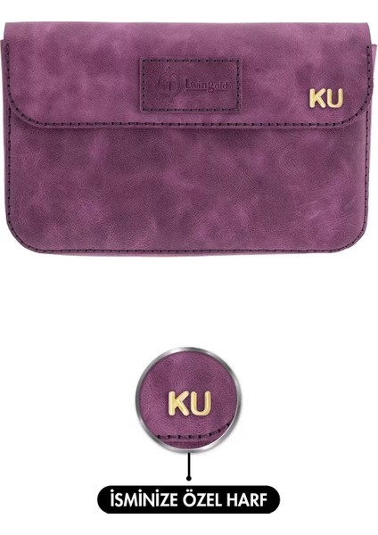 Isme Özel Çıtçıtlı Küçük El Çantası - %100 Rainbow Deri - AC14001 - Mor
