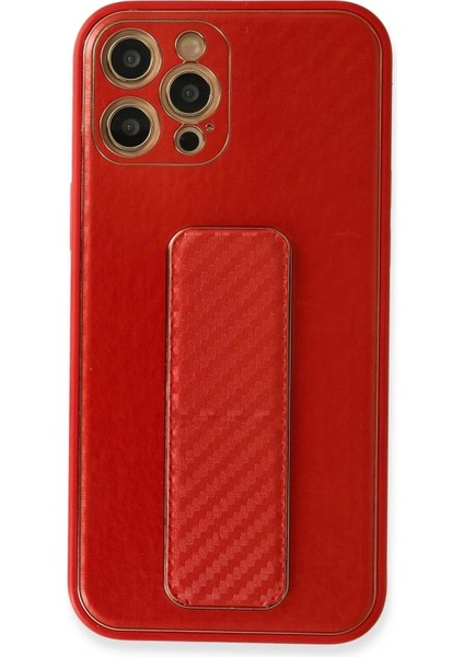 Newface iPhone 12 Pro Kılıf Coco Karbon Standlı Kapak - Kırmızı