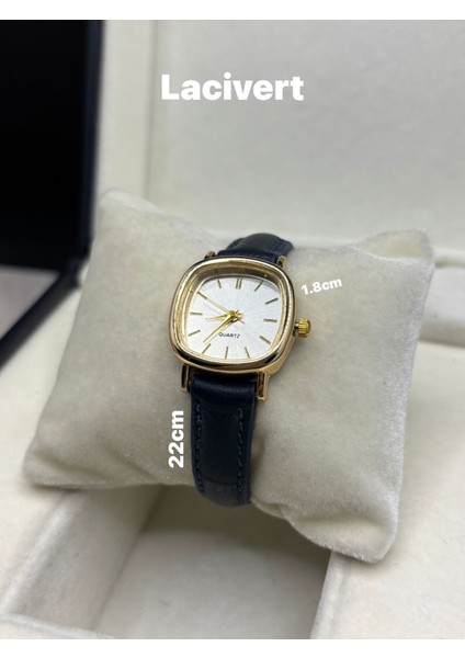 Hakiki Deri Lacivert Kordon Retro Still Marka Model Vintage Oval Gold Kasa Kadın Kol Saati 0021