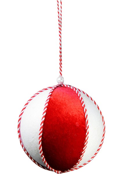 Yılbaşı Süsü Ip Şeritli Top Kırmızı Beyaz 15 cm