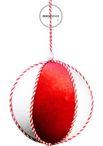 Yılbaşı Süsü Ip Şeritli Top Kırmızı Beyaz 15 cm fiyatları