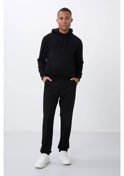 Fermuar Cepli Düz Paça Siyah Erkek Eşofman Altı T06ER-84669