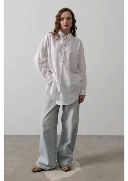 Yan Büzmeli Tunik Gömlek - Beyaz