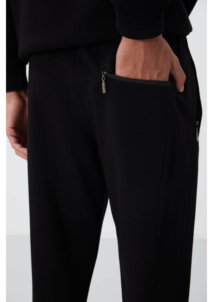 Fermuar Cepli Düz Paça Siyah Erkek Eşofman Altı T06ER-84669 fırsatları