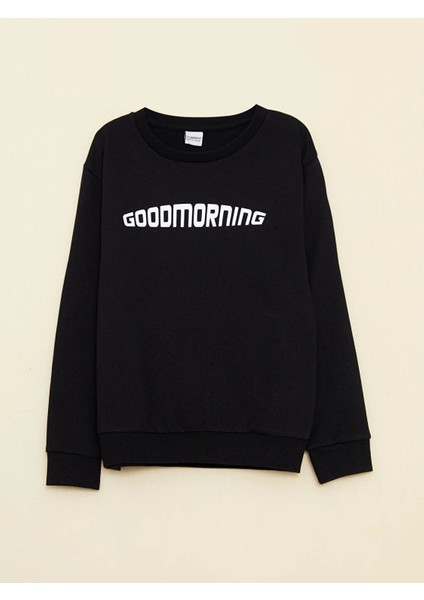 Lcw Kids Siyah Bisiklet Yaka Baskılı Uzun Kollu Erkek Çocuk Sweatshirt