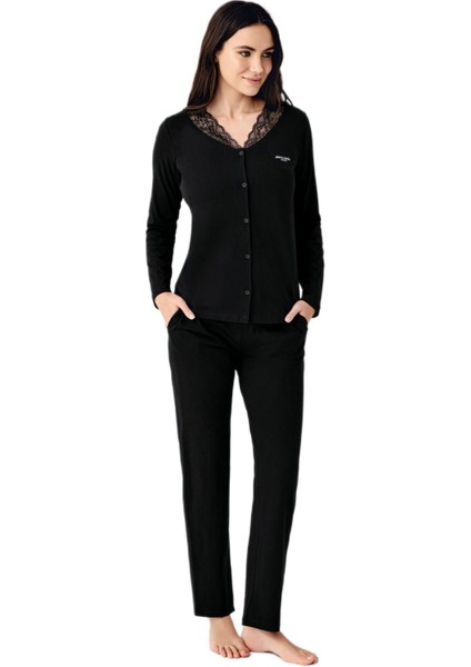 Pierre Cardin Kadın Siyah Uzun Kollu Pijama Takımı 9116