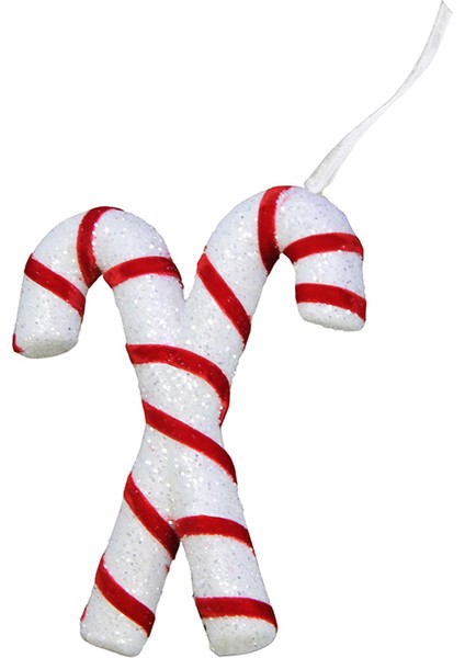 Yılbaşı Süsü Simli Baston 2'li Kırmızı Beyaz 15 cm