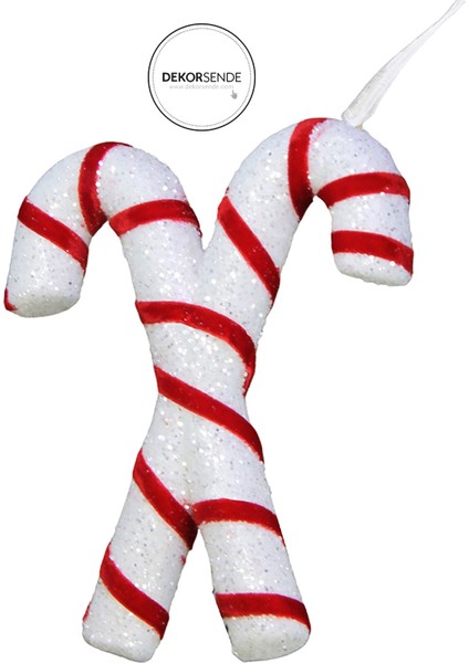 Yılbaşı Süsü Simli Baston 2'li Kırmızı Beyaz 15 cm fiyatları