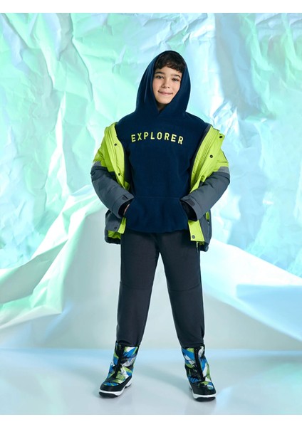 Lcw Kids Lacivert Kapüşonlu Nakışlı Uzun Kollu Polar Erkek Çocuk