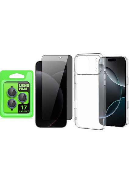 iPhone 17 Pro Max Uyumlu Kılıf Sararma Yapmayan Vendas Droga Kapak + Kamera Lens + Hayalet Ekran Koruyucu