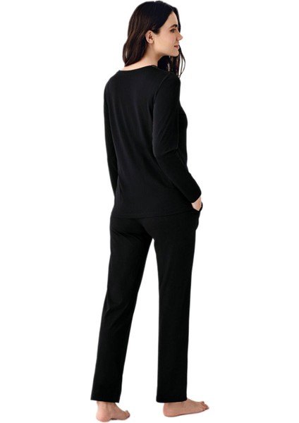Pierre Cardin Kadın Siyah Uzun Kollu Pijama Takımı 9116 modelleri