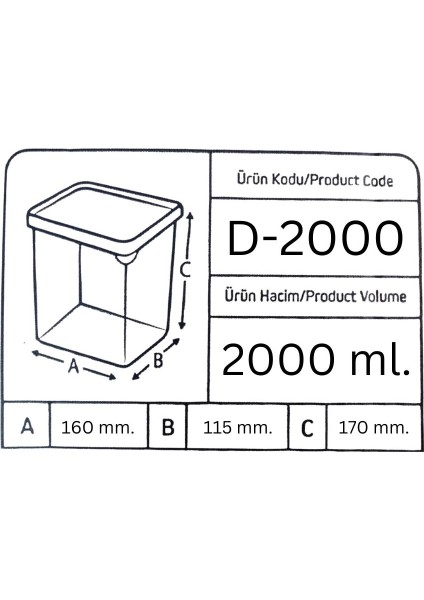 Dikdörtgen Bakliyat Baharat Gıda Saklama Kabı - 2 Lt. - 12 Adet fiyatları