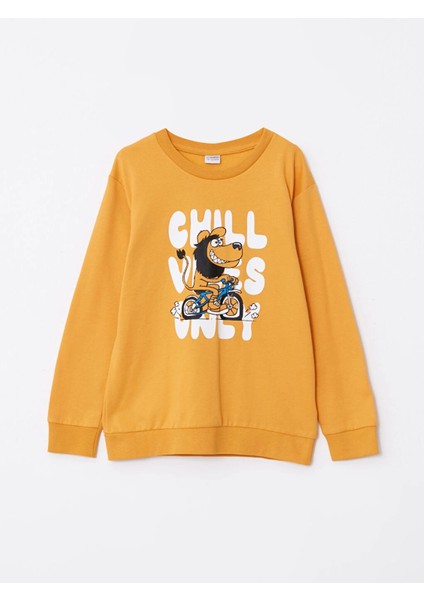 Lcw Kids Sarı Bisiklet Yaka Baskılı Uzun Kollu Erkek Çocuk Sweatshirt