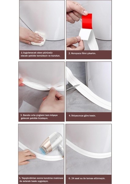 3.2m Banyo Küvet Mutfak Lavabo Su Sızdırmaz Bant Su Geçirmez Kenar Bandı Tamirlik Beyaz 2 Adet modelleri
