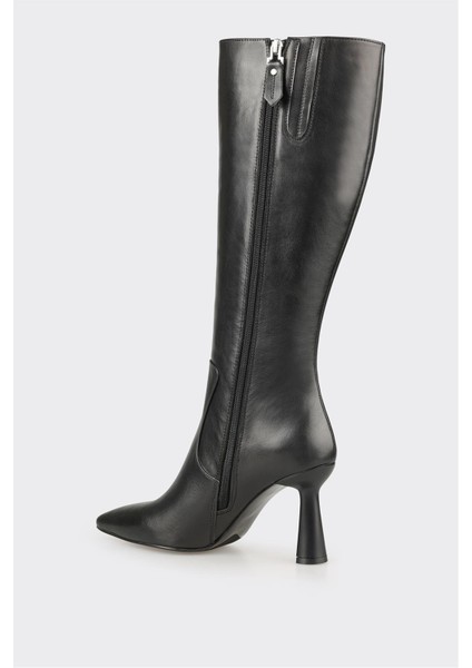 Siyah Deri Kadın Topuklu Çizme modelleri