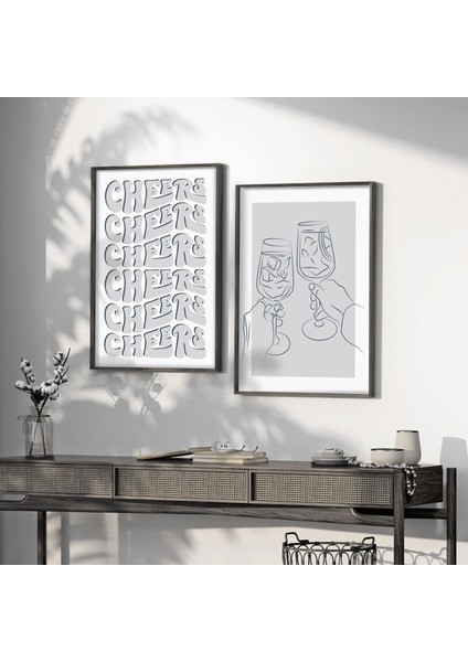 Cheers - Kadeh Temalı - Lamine Çerçeveli 2'li Tablo Seti