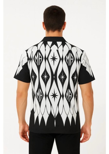 Erkek Iki Iplik Kumaş Dijital Baskılı Gömlek - Siyah fiyatları