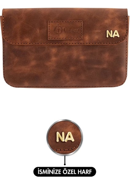 Isme Özel Çıtçıtlı Küçük El Çantası - %100 Rainbow Deri - AC14001 - Kahverengi