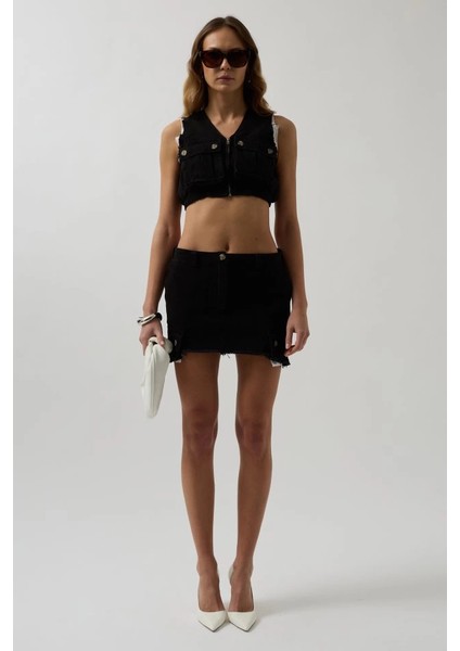 V Yaka Düğmeli Crop Yelek fiyatları