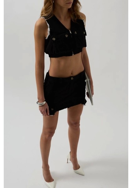 V Yaka Düğmeli Crop Yelek fırsatları