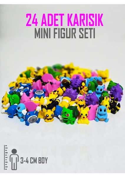 24 Adet Mini Pokemon Figür Oyuncak Paketi 3 cm Boy (Pikachu Garantili)