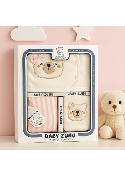 %100 Pamuk Bebek Pembe Ayıcıklı Penye 5li Set, Hastane Çıkış Yeni Doğan Hediyelik Set fiyatları