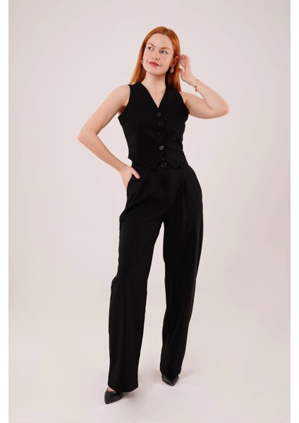 Premium Model Oturtmalı Siyah Pantolon