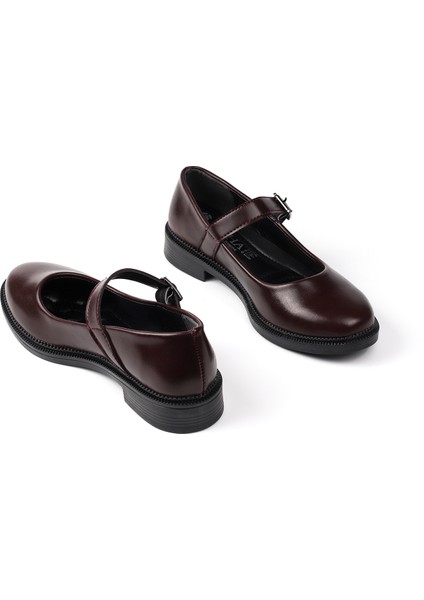 Kadın Bordo Anne Ayakkabısı Tokalı Rugan Kaydırmaz Termo Taban Kısa Topuklu Rahat Günlük indirimleri