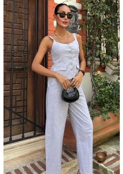 Kalın Askılı Bluz Pantolon Keten Takım 10187 fiyatları