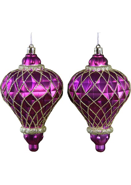 Yılbaşı Süsü Simli Baklava Desenli 2'li Mat Top Fuşya 13 cm