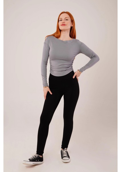 Yaka Detay Uzun Kollu Basic Gri Bluz fiyatları