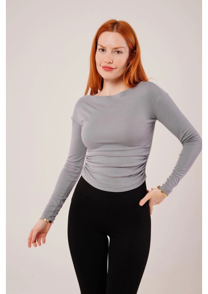 Yaka Detay Uzun Kollu Basic Gri Bluz fırsatları