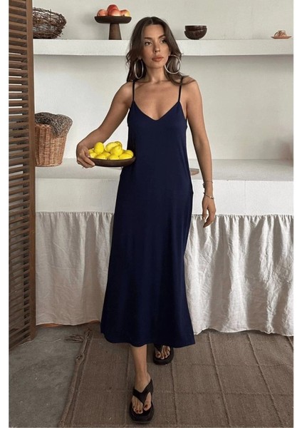 Kadın Siyah Asansör Askılı Çift Yırtmaçlı Helen Elbise fırsatları